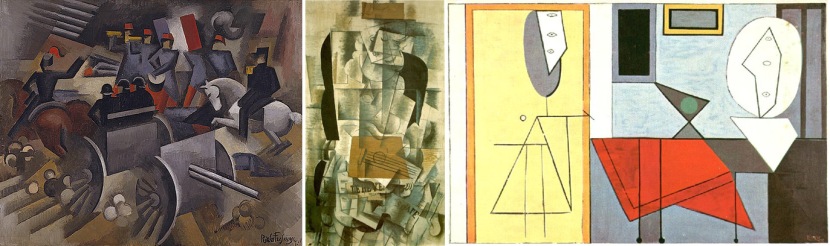 Picturi Cubiste: 1-Roger de la Fresnaye: Artileria, 1911, 2-Georges Braque: Femeia cu chitara, 1913 3-Pablo Picasso: Studioul, 1927